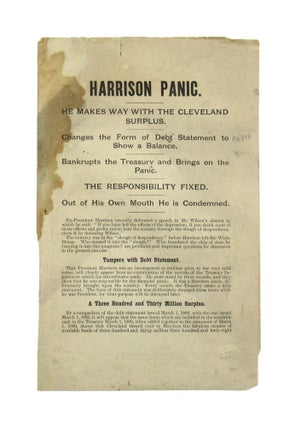 Item #6877 Harrison Panic. He Makes Way with the Cleveland Surplus. Benjamin Harrison