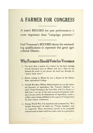 Item #6885 [Drop title] A Farmer for Congress. Carl Vrooman