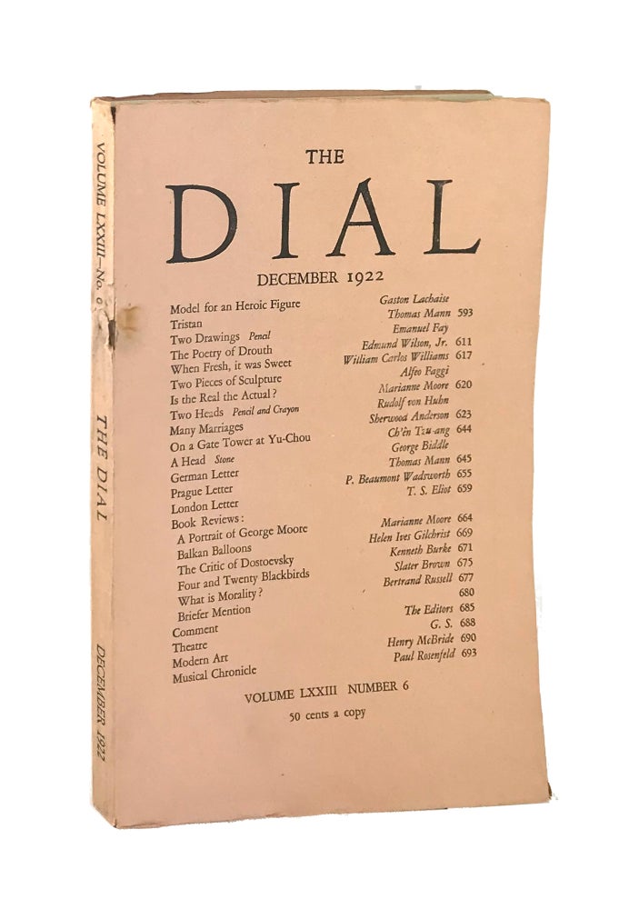 Item #6985 The Dial, December 1922, Volume LXXI Number 6 [containing the poem "When Fresh, it was Sweet" by Williams]. William Carlos Williams, Scofield Thayer, Gilbert Seldes, contrib., ed.