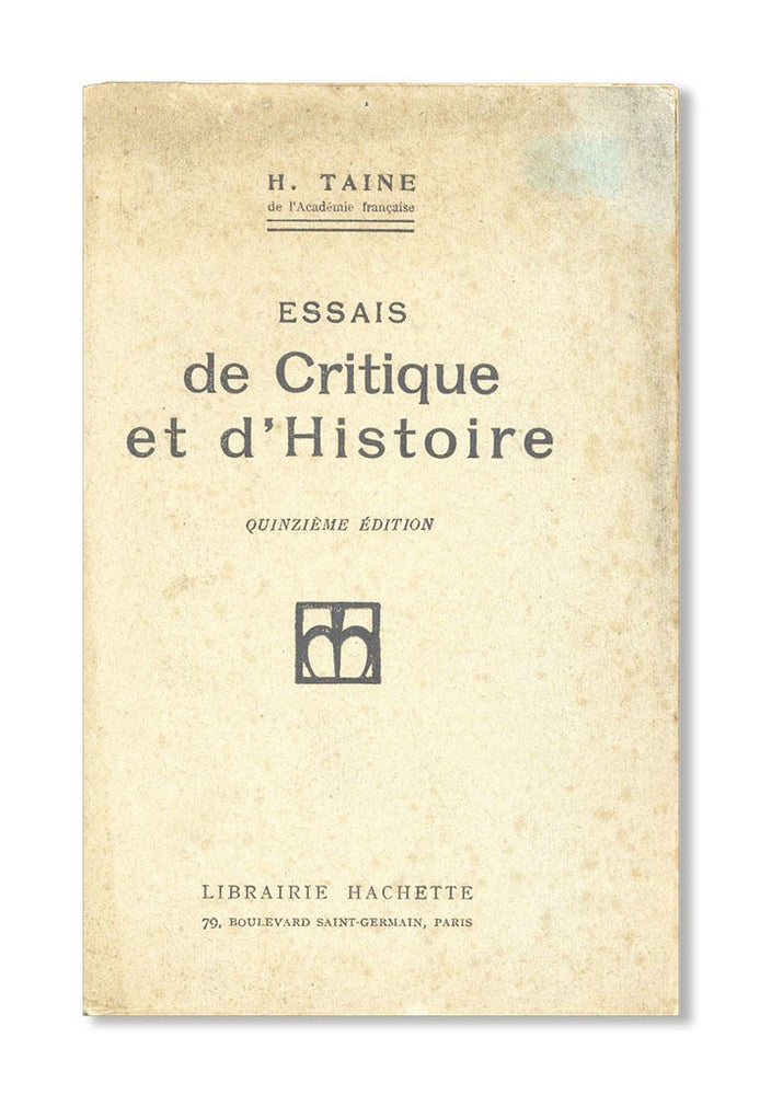 Item #7055 Essais de Critique et d'Histoire. ippolyte, Taine.