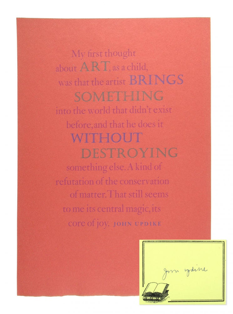 Item #7963 [Broadsheet] My First Thought About Art... [Limited Edition, With Signed Bookplate]. John Updike.